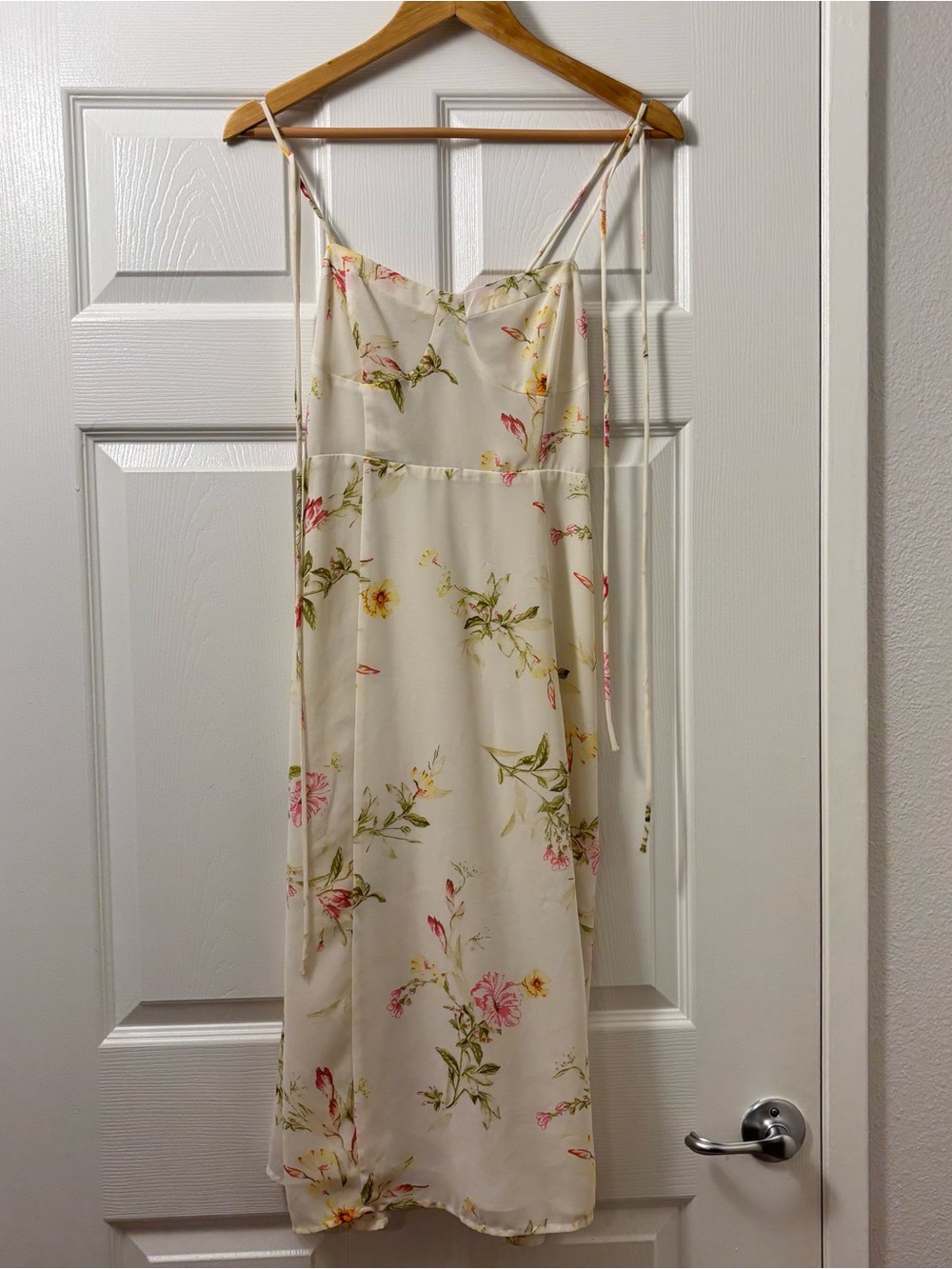 Forever 21 Cream Floral Midi Slip Dress with Pink & Green Print